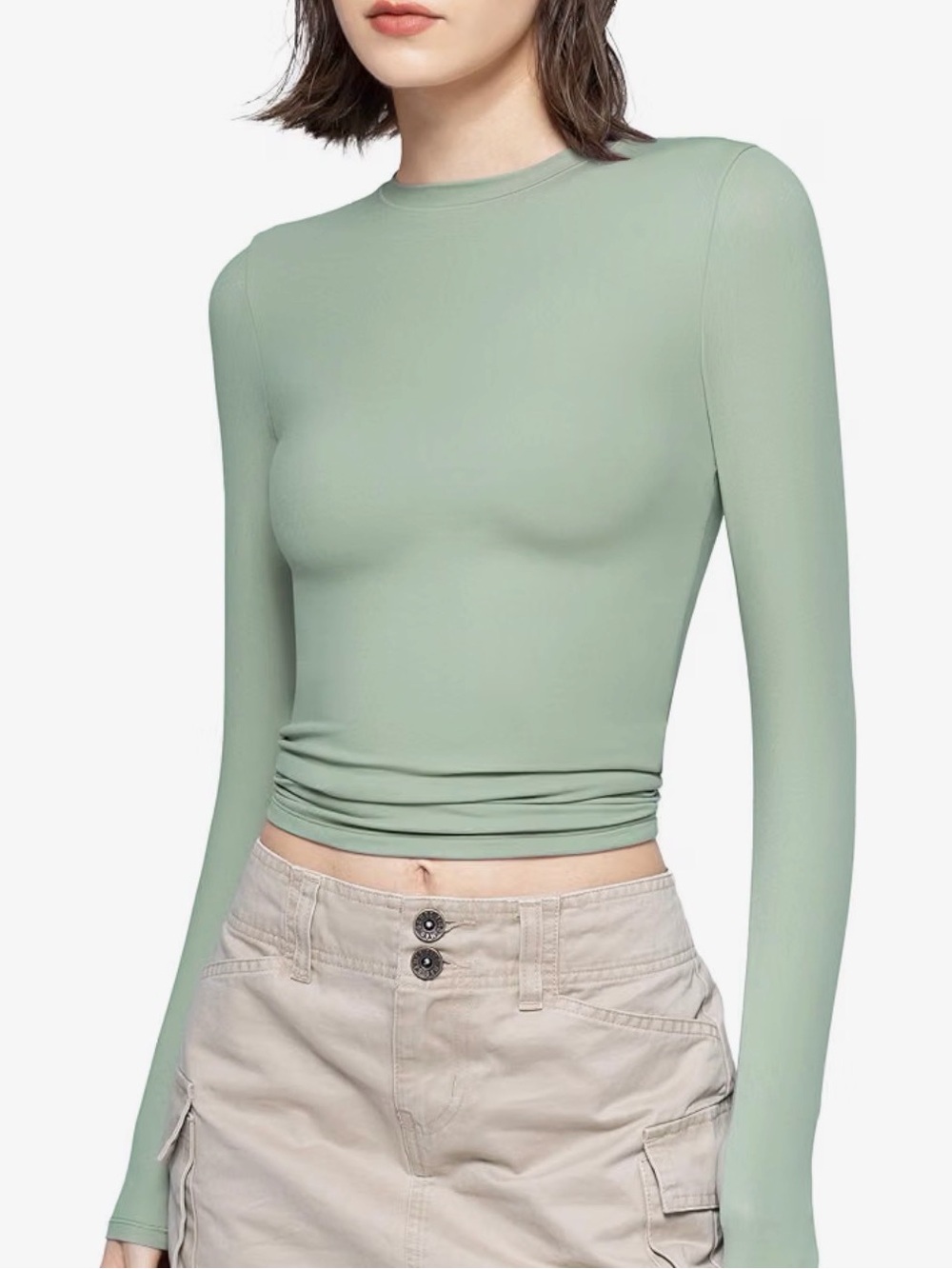 Women's Long Sleeve Crewneck Top in Sage Green